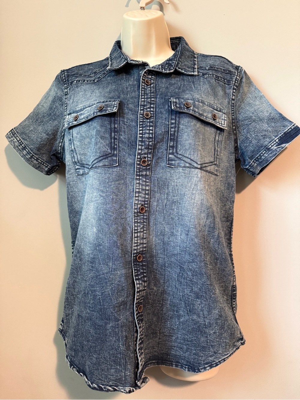 NWOT Box Raw Denim Short Sleeve Shirt - Washed Blue